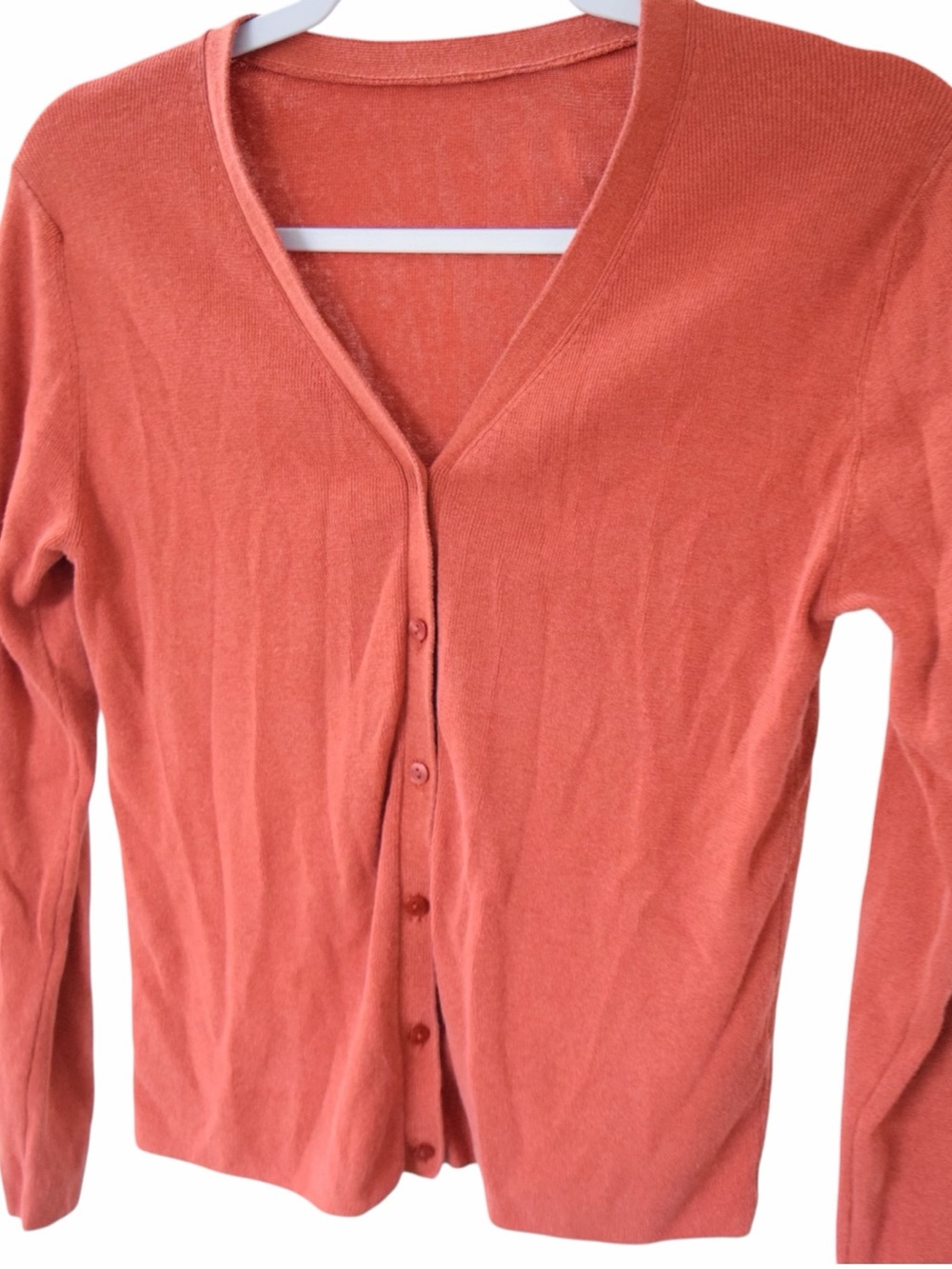 Muji Women's Open Front Lightweight Cardigan Sweater Rust Orange Halloween Fall